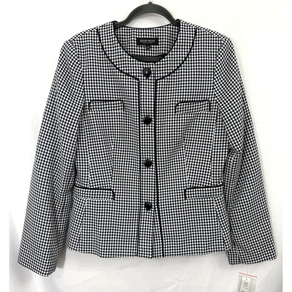 NWT John Meyer Collection Navy Houndstooth Blazer Suit Jacket Womens Size 10